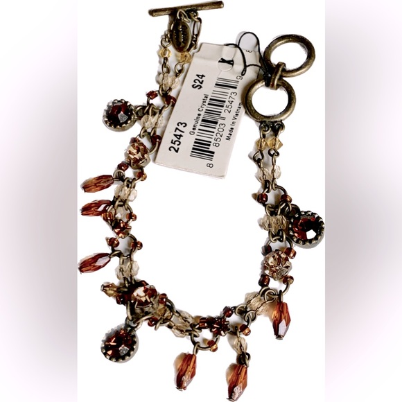 🧡Genuine Crystal Antique Gold Tone Adjustable Beaded Dangle Toggle Bracelet - Picture 10 of 10